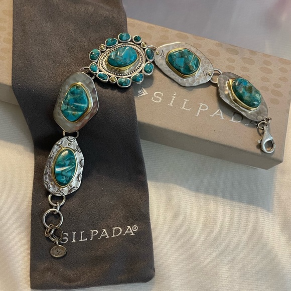Silpada Turquoise ‘Santa Fe’ Sterling Silver Brass Bracelet NEW B3325 - Picture 11 of 16